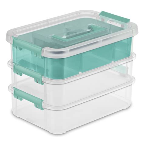 Opaque lids snap firmly onto the base and provides a grip for easy lifting. . Sterilite stacking bins